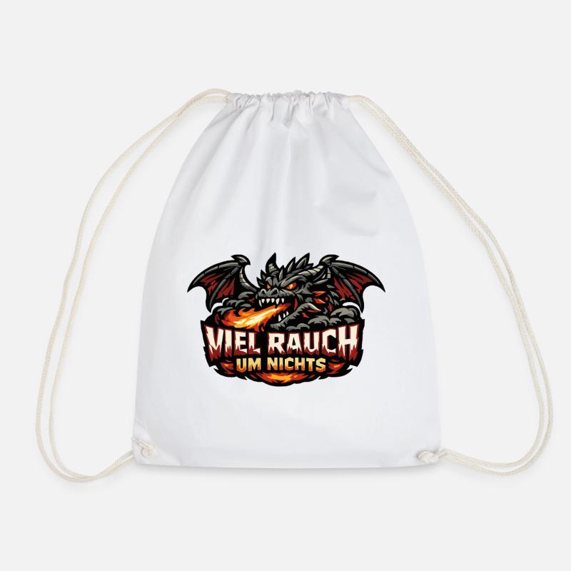 Drachenmotiv mit Statement: Viel Rauch Um Nichts - Turnbeutel - Weiß