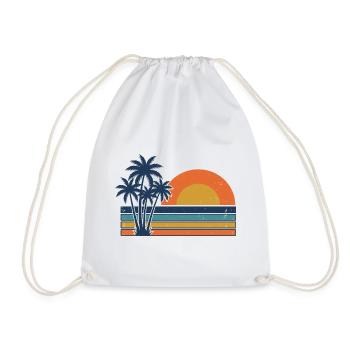 Retro Sunset Palm Trees Summer Beach - Drawstring Bag - white - Front