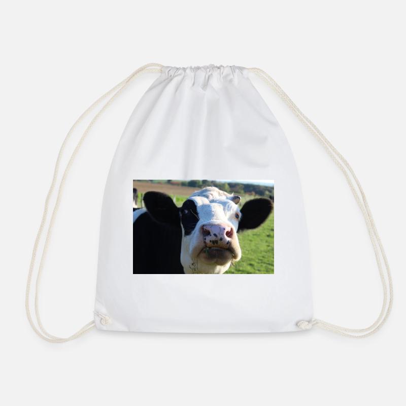 Cow Poster - Drawstring Bag - white