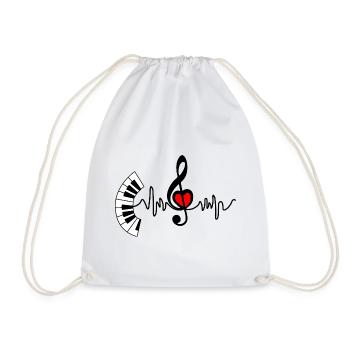 Piano cardio heart rate and heart in the middle - Drawstring Bag - white - Front