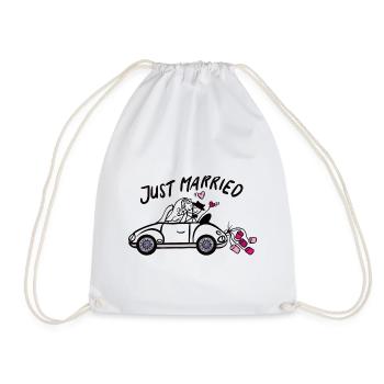 Wedding car in love with hearts - Drawstring Bag - white - Front