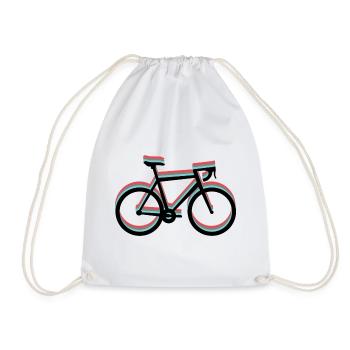 Rennrad in tricolor - rot, schwarz, blau (türkis) - Turnbeutel - Weiß - Vorne
