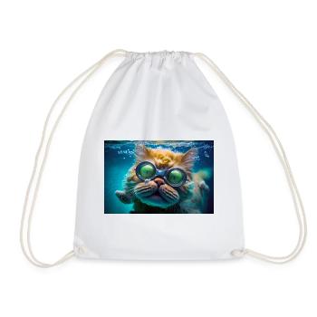 Hector die Schwimmkatze mit Taucherbrille - Turnbeutel - Weiß - Vorne