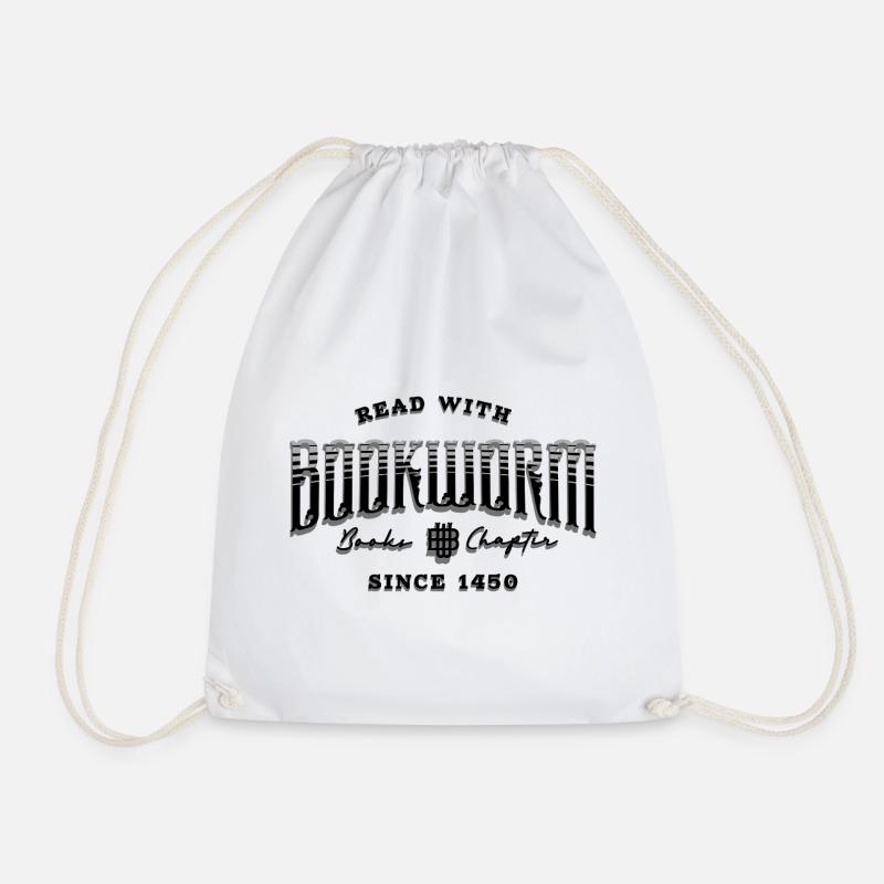 Bookworm T-Shirt – Read With Bookworm – Bücherwurm - Turnbeutel - Weiß