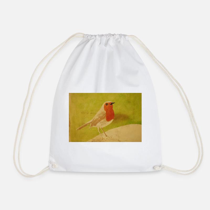 Bird illustration with red belly - Drawstring Bag - white