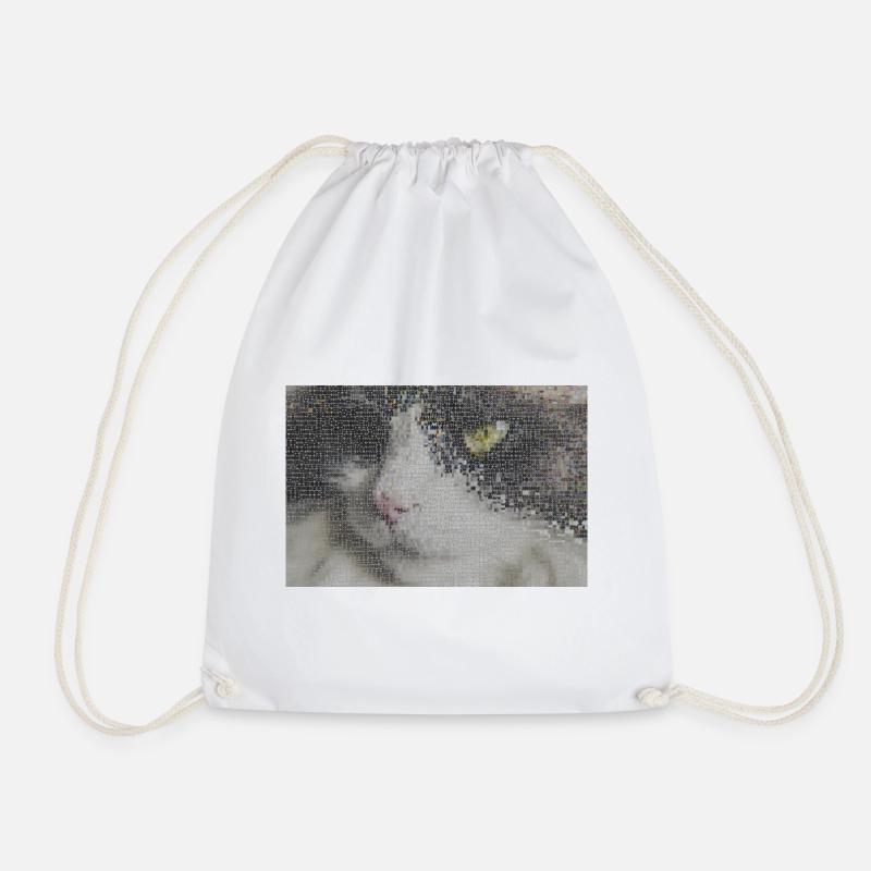 Cat Portrait Mosaic - Drawstring Bag - white