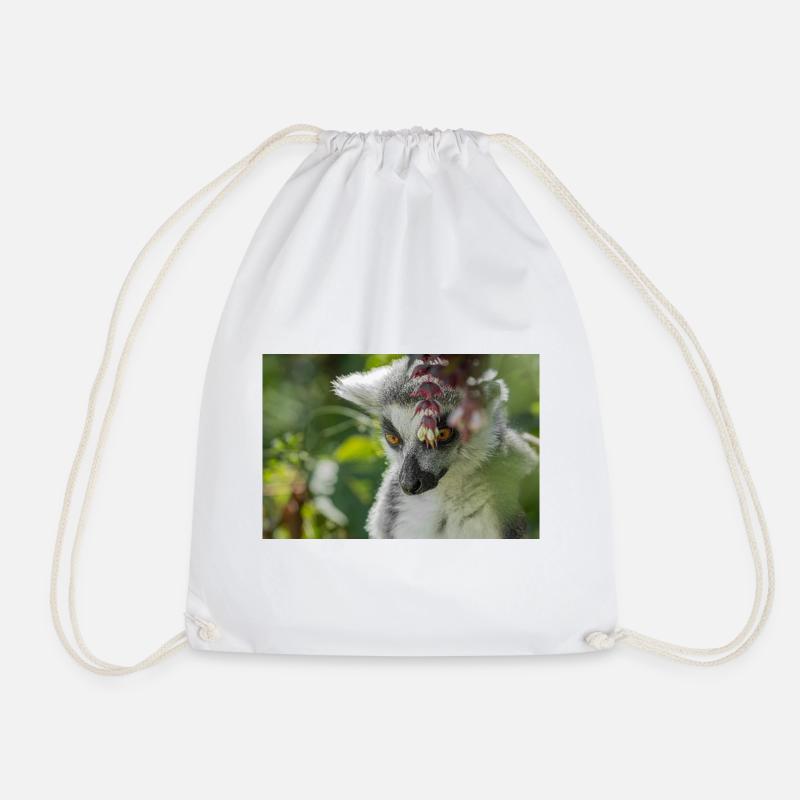 Lemur Portrait in Green Foliage - Drawstring Bag - white