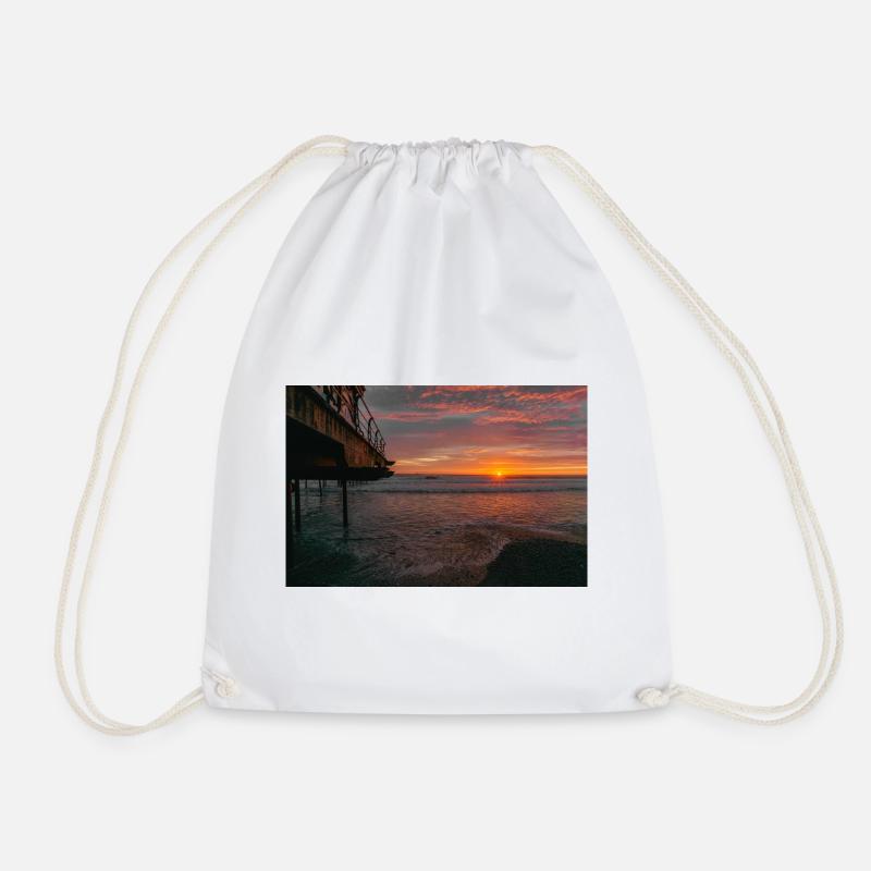 Sunrise Saltburn Pier at Quiet Shore - Drawstring Bag - white