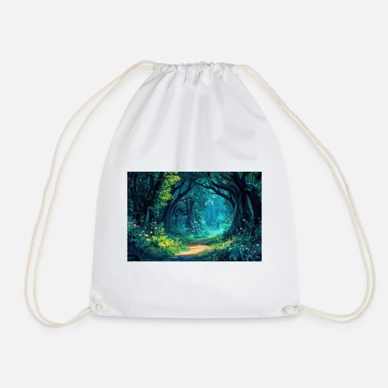 Illustration of a Forest Landscape - Drawstring Bag - white
