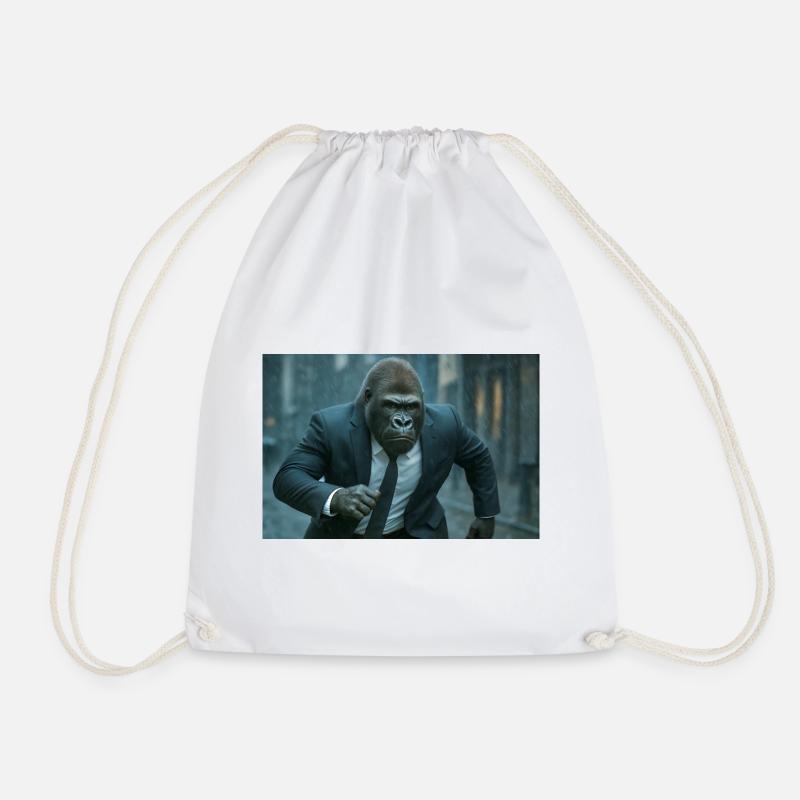 Business gorilla in the rain - Drawstring Bag - white
