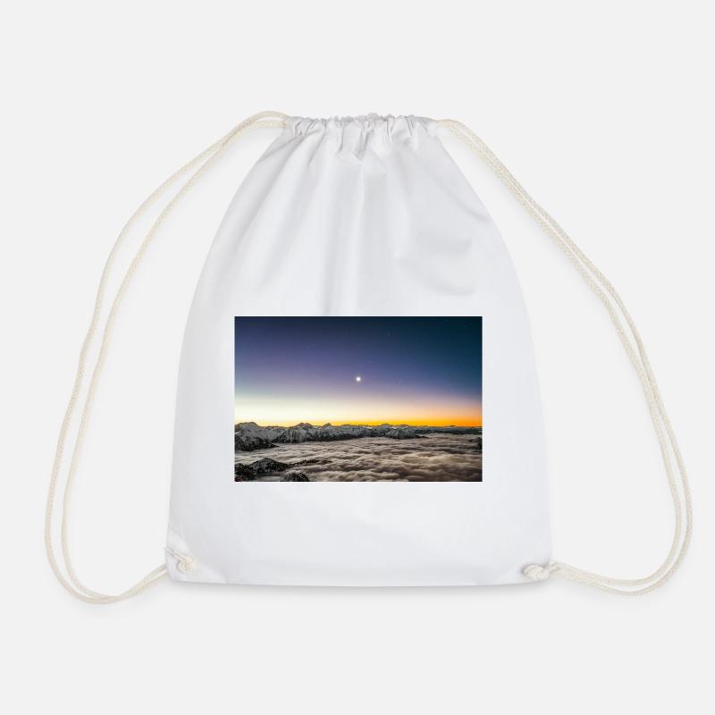 Moonrise Above A Sea Of Clouds At Dawn - Drawstring Bag - white