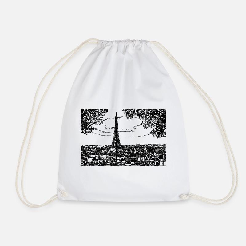 Eiffel Tower Line Drawing - Drawstring Bag - white