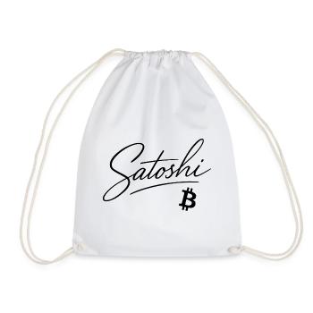 Satoshi Bitcoin Lettering Design Black - Drawstring Bag - white - Front
