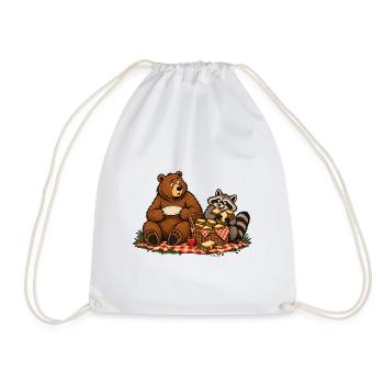 Bär & Waschbär beim Picknick – Outdoor - Turnbeutel - Weiß - Vorne