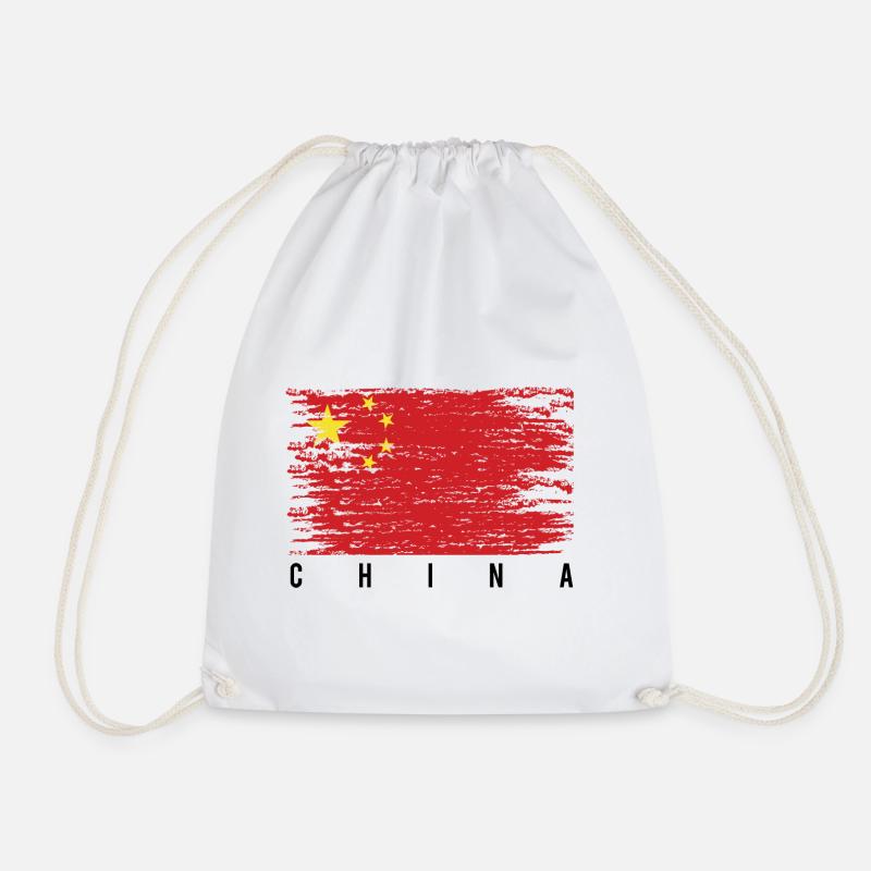 Chinese flag brush - Drawstring Bag - white