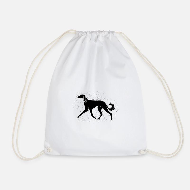 Saluki woodcut - Drawstring Bag - white
