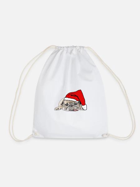 Christmas Dog Weihnachten Hund Mops - Turnbeutel - Weiß