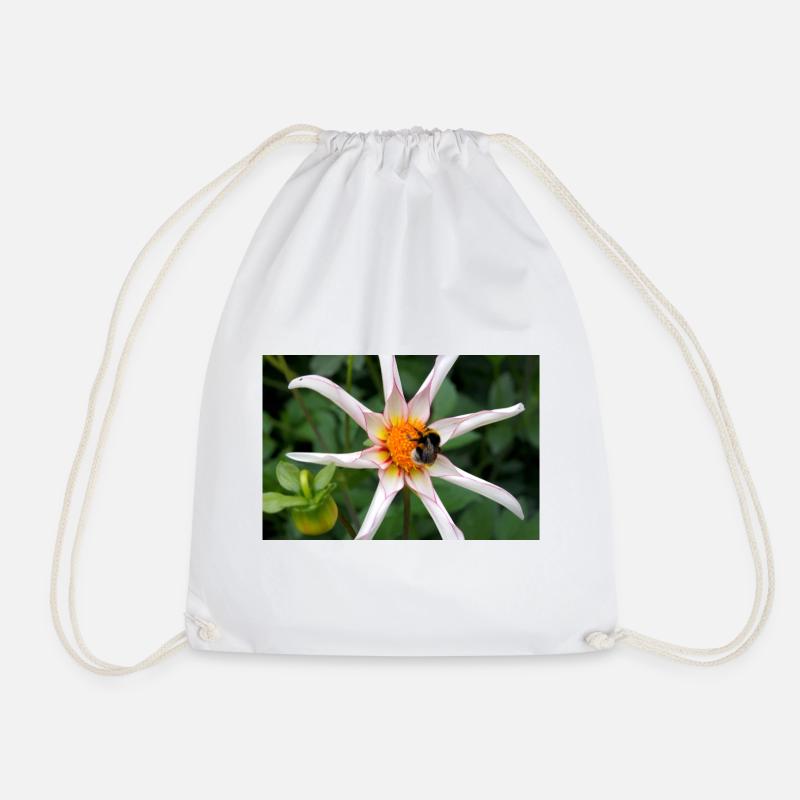 Flower with bumblebee - Drawstring Bag - white