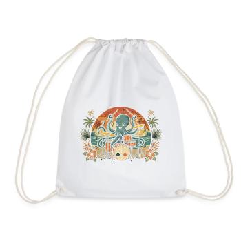 Tropical Octopus Drummer - Drawstring Bag - white - Front