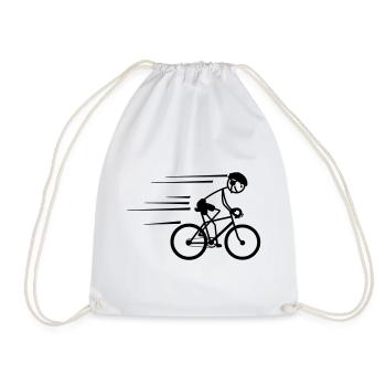 Cyclist stickman who rides hard with helmet on - Drawstring Bag - white - Front