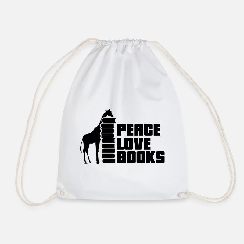 Reading Books Book Giraffe - Drawstring Bag - white