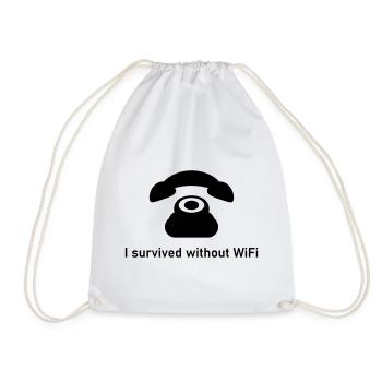 OLD VINTAGE PHONE AND NO WIFI I SURVIVED - Drawstring Bag - white - Front