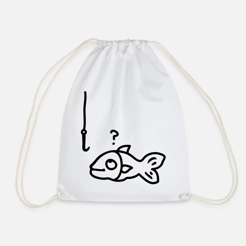 Fish fish hook - line - Drawstring Bag - white