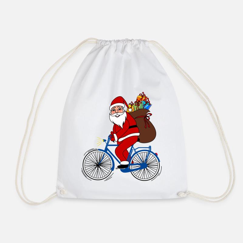Weihnachtsmann mit Fahrrad - Turnbeutel - Weiß