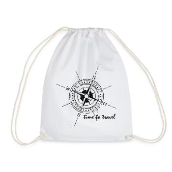 Compass time to travel black - Drawstring Bag - white - Front