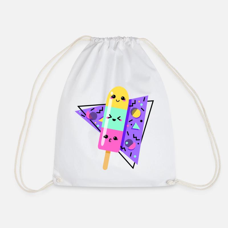 Kawaii Multicolored Ice Cream Retro 80s Style - Drawstring Bag - white