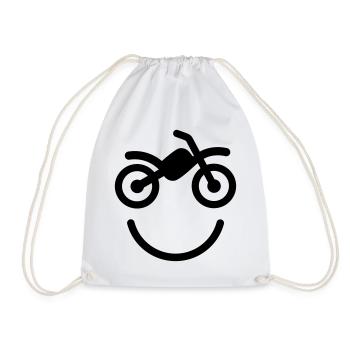 Happy off the road motocross smiley - motorcycle - Drawstring Bag - white - Front