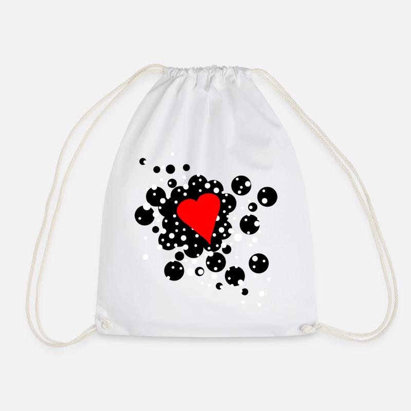 Red heart with black and white dots - Drawstring Bag - white