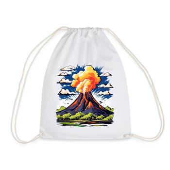 active volcano with ash cloud and lava flows - Drawstring Bag - white - Front