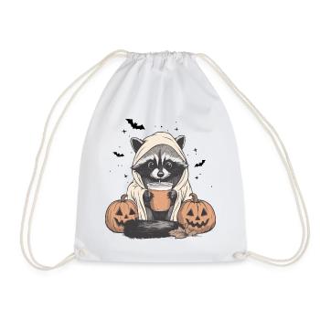 Halloween Sweater, Raccoon Halloween, Gift - Drawstring Bag - white - Front