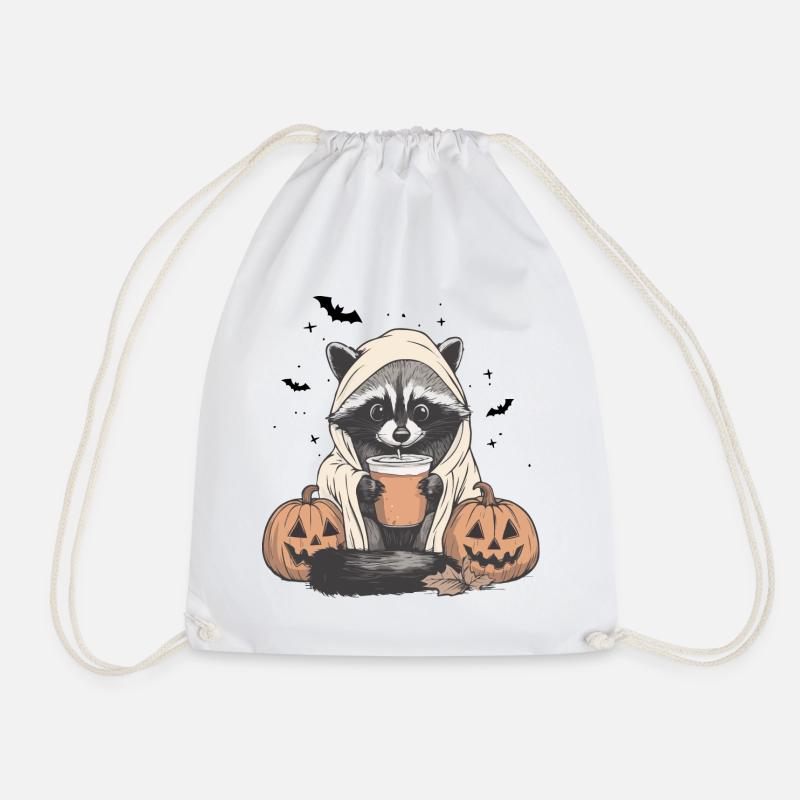 Halloween Pullover, Waschbär Halloween, Geschenk - Turnbeutel - Weiß