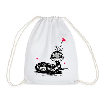 Snake with Heart Balloon - Heartful Creatures - Drawstring Bag - white - Front