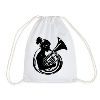Tuba Girl Drawing - Drawstring Bag - white - Front