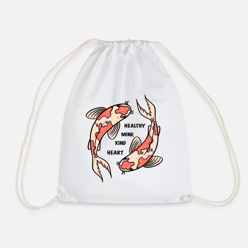 Koi Fish Circle with Positive Quote - Drawstring Bag - white
