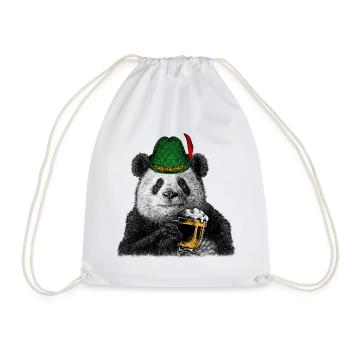 Bavarian Beer Fest Panda Bear Alpine Hat Graphic - Drawstring Bag - white - Front