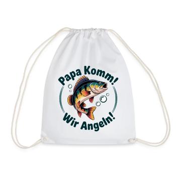 Papa Komm Wir Angeln Fischmotiv - Turnbeutel - Weiß - Vorne
