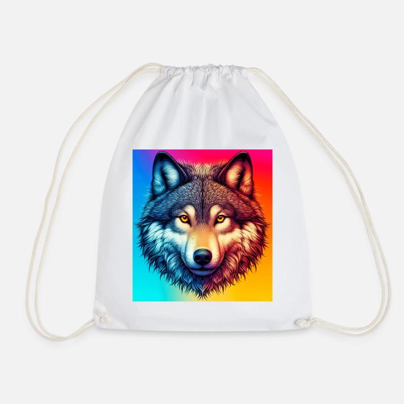 Wolf - Drawstring Bag - white
