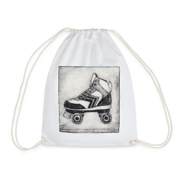 Retro Rollschuh - handgeschnitzte Druckvorlage - Turnbeutel - Weiß - Vorne