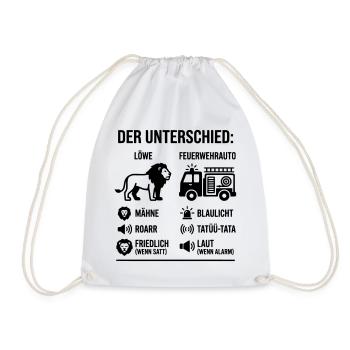 Löwe oder Feuerwehr? Lustiges Vergleichs-Motiv  - Turnbeutel - Weiß - Vorne