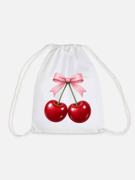 Kirschpaarung mit rosa Schleife - Turnbeutel - Weiß