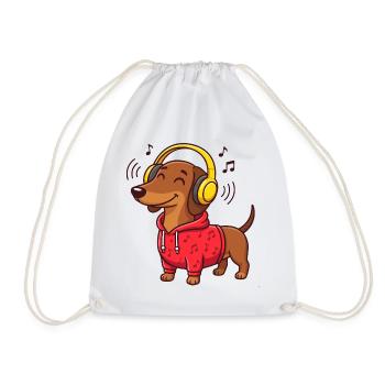 Dackel Musik Kopfhörer Hund Sound T-Shirt - Turnbeutel - Weiß - Vorne