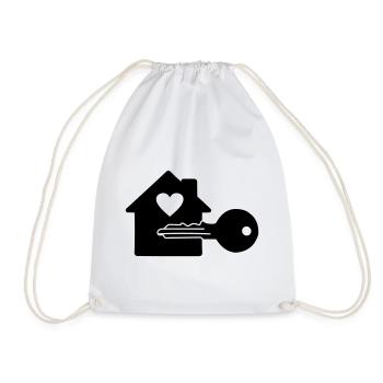 Key with house key heart - Drawstring Bag - white - Front
