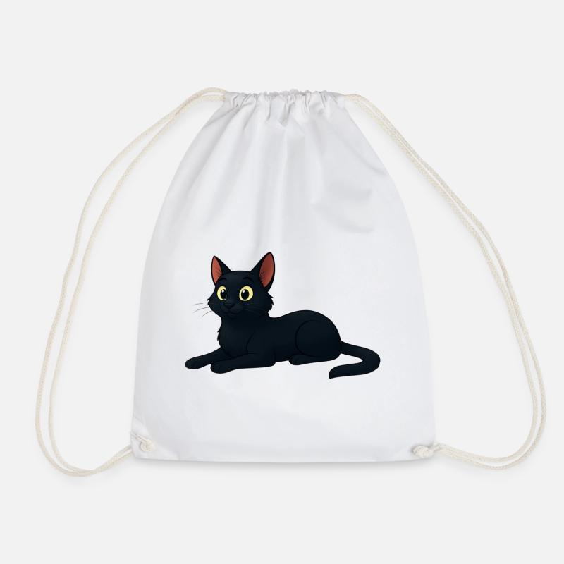 Stylish cartoon black cat - Drawstring Bag - white