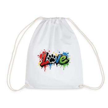 Love – Graffiti lettering with dog paw - Drawstring Bag - white - Front
