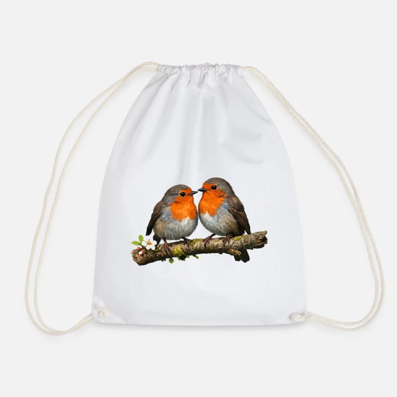 Duo Red Robin auf Ast - Turnbeutel - Weiß