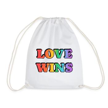 Love Wins LGBT Month Rainbow Text - Drawstring Bag - white - Front